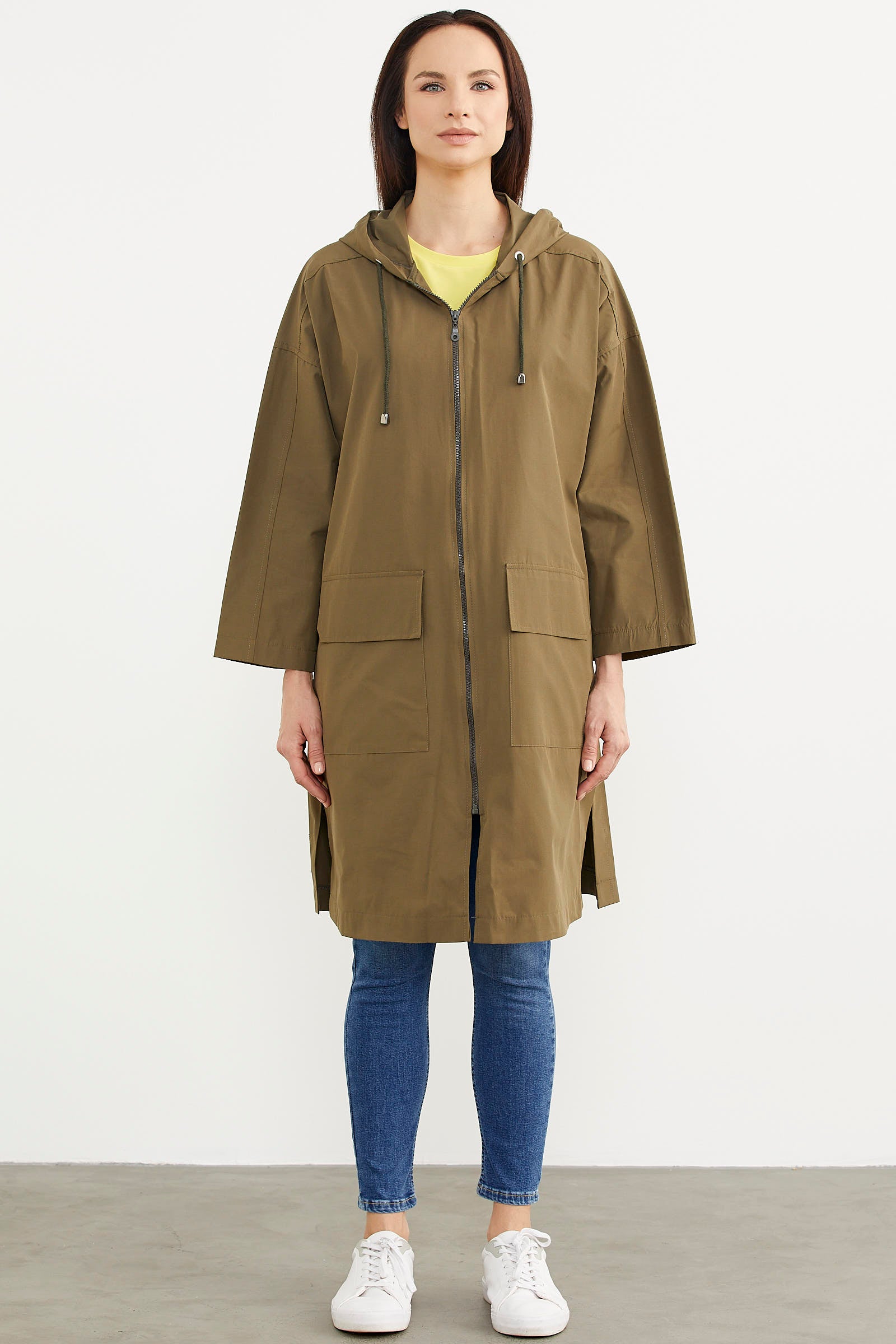 Plus Size Hooded Long Trench Coat - Khaki - Khaki / std