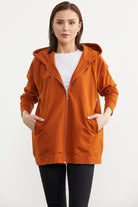 Fermuarlı Oversize Sweat - Kiremit (1) Sementa