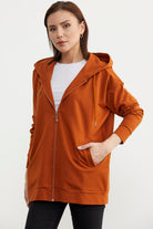 Fermuarlı Oversize Sweat - Kiremit (2) Sementa