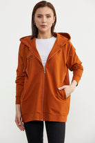 Fermuarlı Oversize Sweat - Kiremit (3) Sementa