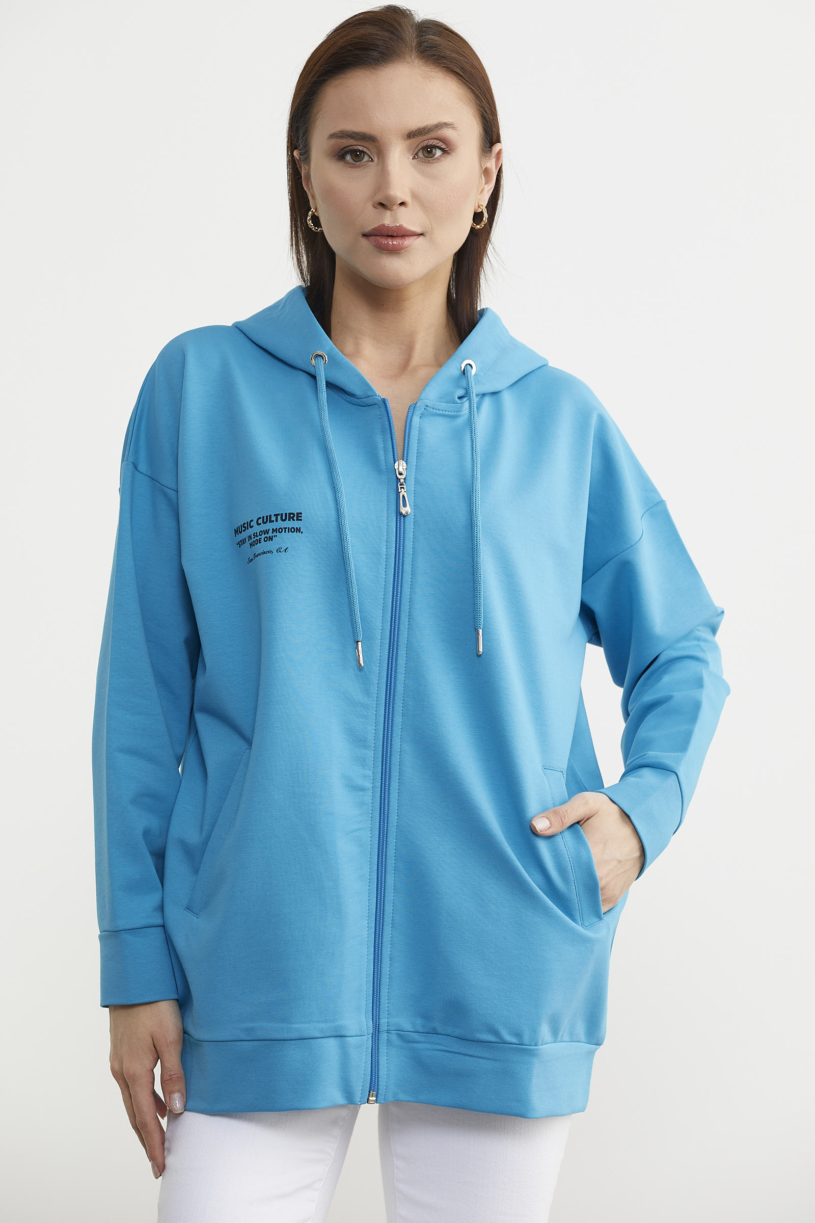 Fermuarlı Oversize Sweat - Mavi (1) Sementa