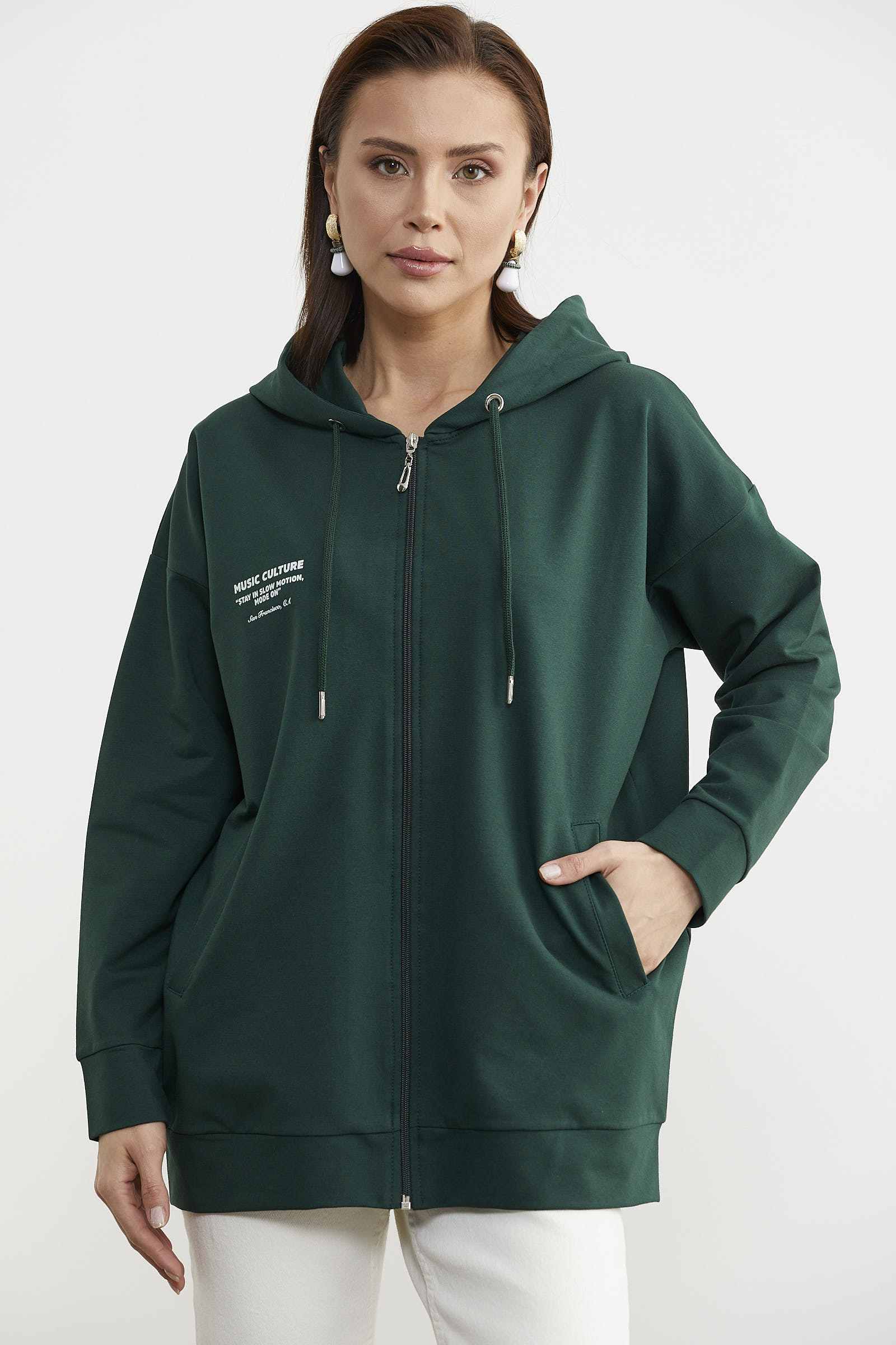 Fermuarlı Oversize Sweat - Yeşil (2) Sementa