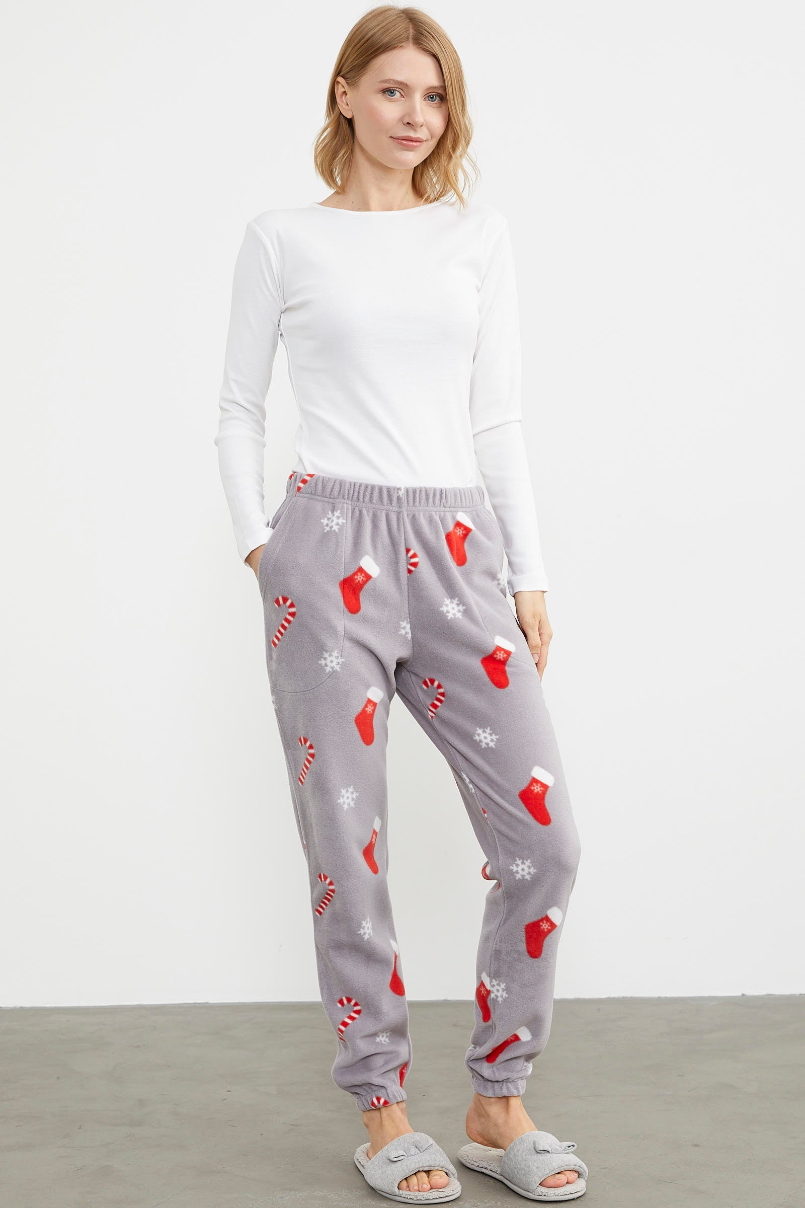 Thick Fleece Pajama Single Bottom Gray Sementa