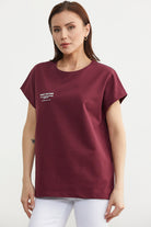 Oversize Kısa Kollu Tshirt - Bordo (2) Sementa