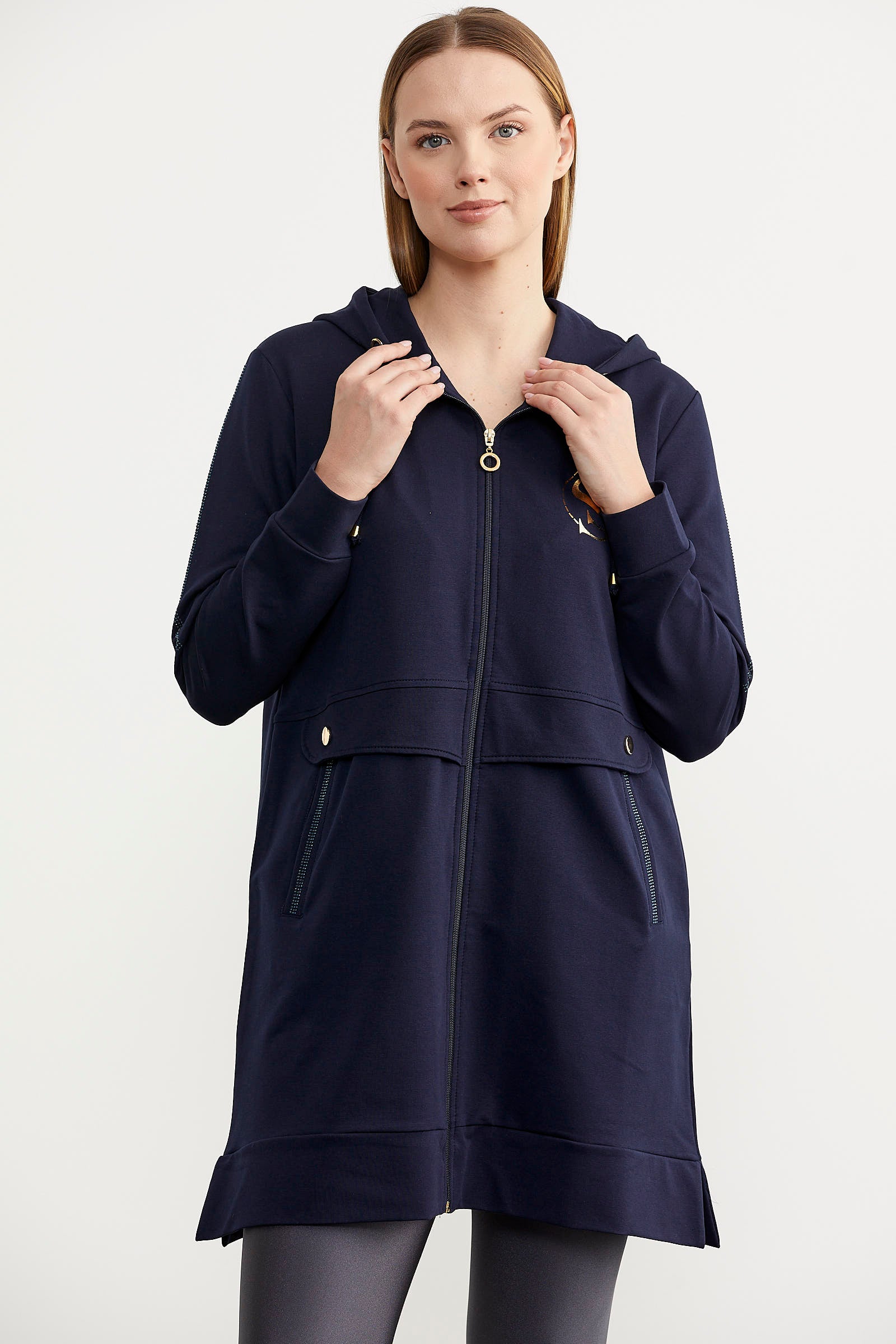 Navy blue tunic sweatshirt sale