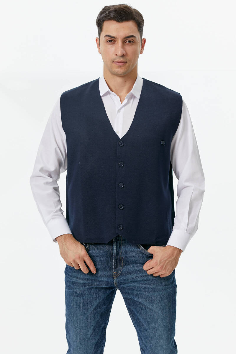 Classic Knitwear Buttoned Knitwear Vest Navy Blue